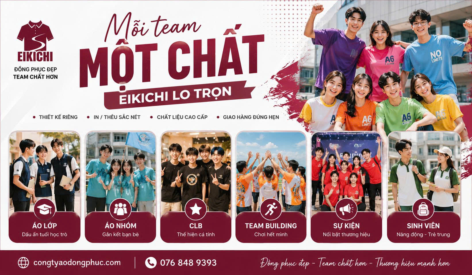 Công nghệ may in thêu áo đồng phục hiện đại tại xưởng Eikichi